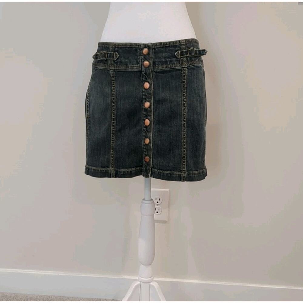 Y2K Gap Snap Front Womens Mini Skirt Sz 8 Blue Jean Denim Preppy Campus Bratz